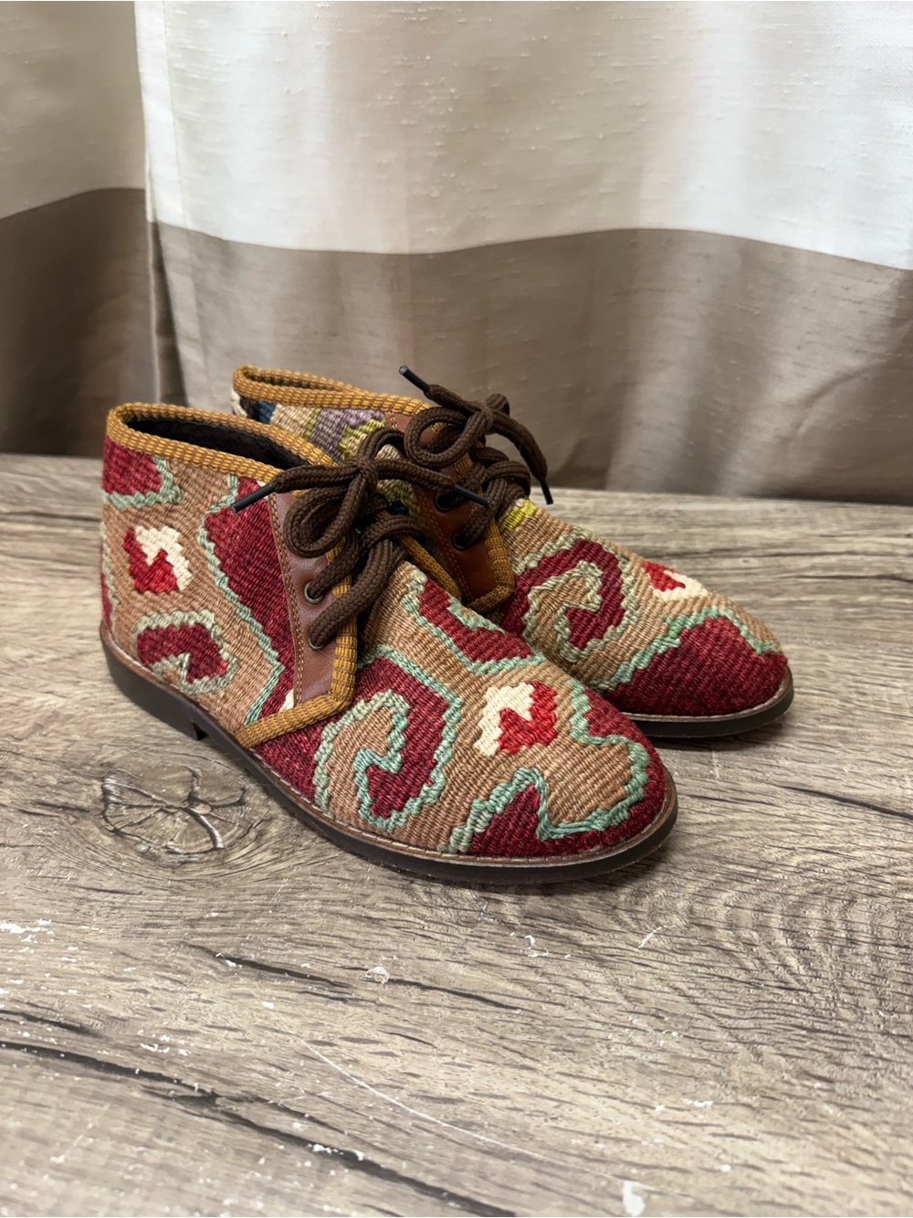 Rare Res Ipsa Kilim Ankle Boots Boho Geometric Wool Lace Up - Women’s 7